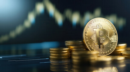 gold coin with rising graph symbolizes growth and investment in cryptocurrency. image captures essence of financial success and digital currency trends