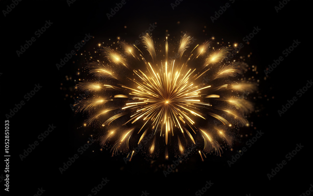 Poster a single golden firework explodes against a black background.