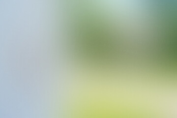 A blurry green and blue background with a green leaf in the foreground. Noisy backdrop with grain