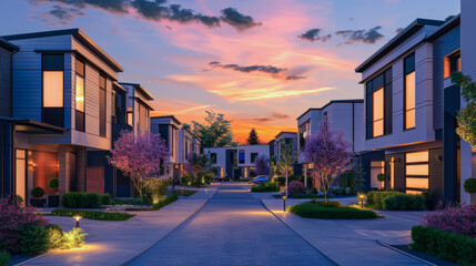 Luxury modern condo apartment complex exterior in upscale expensive neighborhood