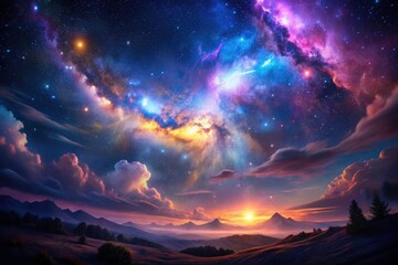 Stunning Night Photography of a Nebula with Swirling Gas Clouds, Cosmic Beauty and Celestial Colors, Astrophotography, Deep Space Exploration, Galactic Wonders, Starry Sky