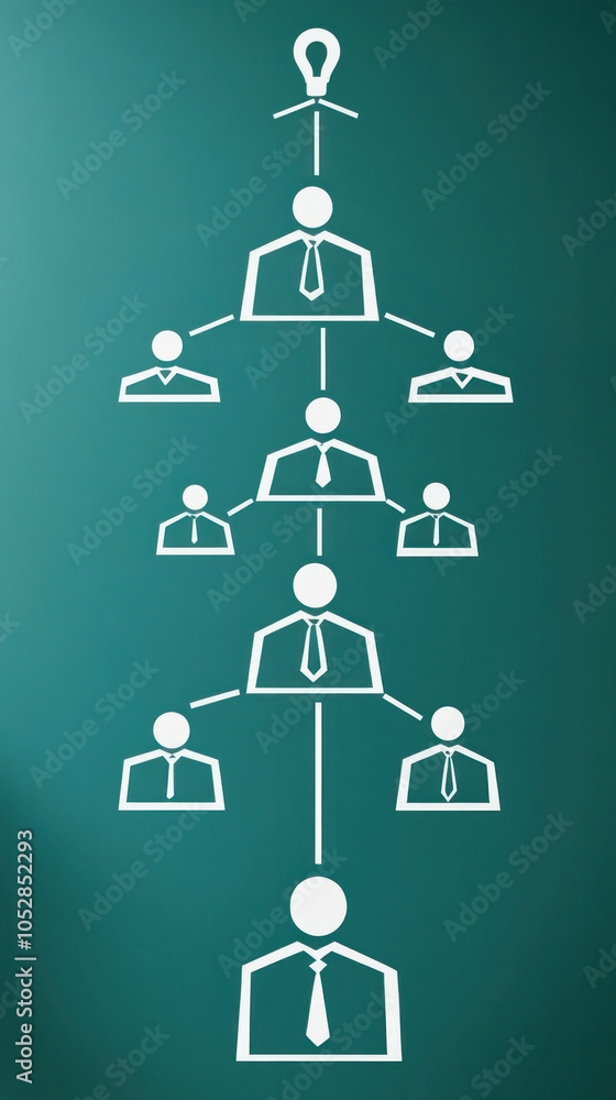 Poster a group of people are shown in a hierarchy, with the top person wearing a tie. concept of organizati