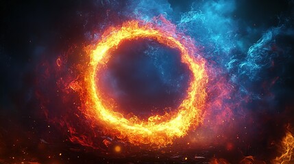 Obraz premium Fiery Ring with Blue Smoke and Sparks
