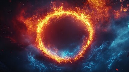 Obraz premium Fiery Ring Encircled by Blue and Red Clouds