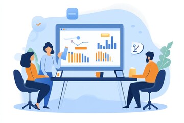 Fototapeta premium A project manager leading a cross-functional team meeting, aligning goals between marketing, product, and development teams.