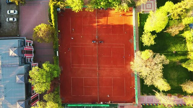 Tennis Courts in Rich Private School Neighborhood Still Life Steady Top Down