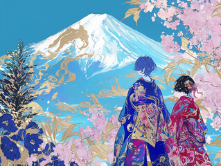 Fototapeta premium See cherry blossoms and Mt. Fuji