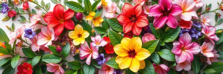 Vibrant floral wallpaper featuring a colorful array of blooming flowers and lush green leaves, wallpaper, flora