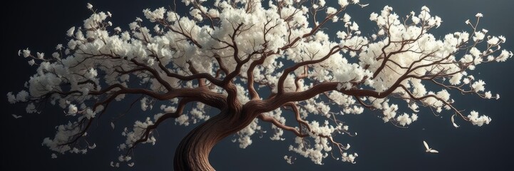 Fototapeta premium A unique and magical tree with branches that resemble angelic wings, creating a whimsical and ethereal atmosphere, whimsical, outdoors