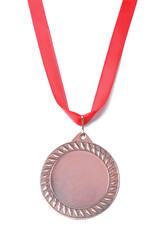 One bronze medal isolated on white, top view