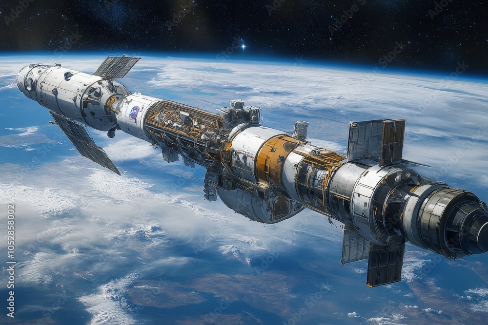 Poster a rocket docking with a space station in low earth orbit, with astronauts inside preparing for a dee