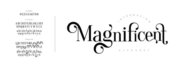 Magnificent typography beauty fashion elegant minimalist serif italic fonts decorative wedding vintage retro logos. Minimal luxury font alphabet logo. Vector illustration