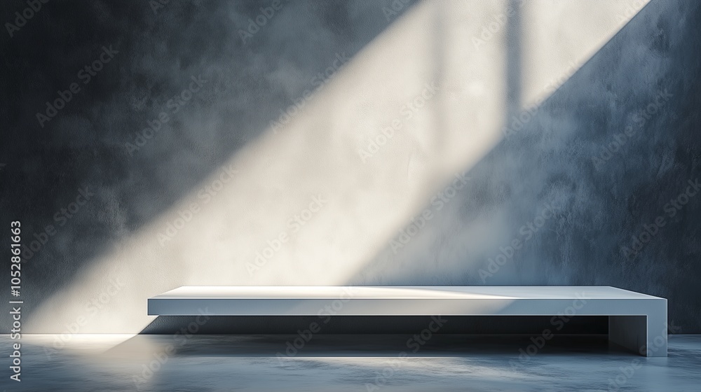 Aufkleber a spotlight is shining on an empty white table, with a grey wall in the background. a web banner wit