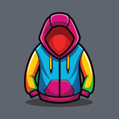 Colorful hooded sweatshirt with yellow, green, blue, and pink accents. 