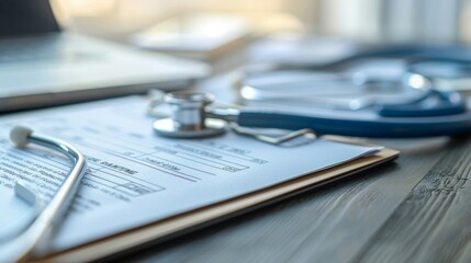 A close-up image of health insurance form on a clipboard. Medical and insurance concept. 