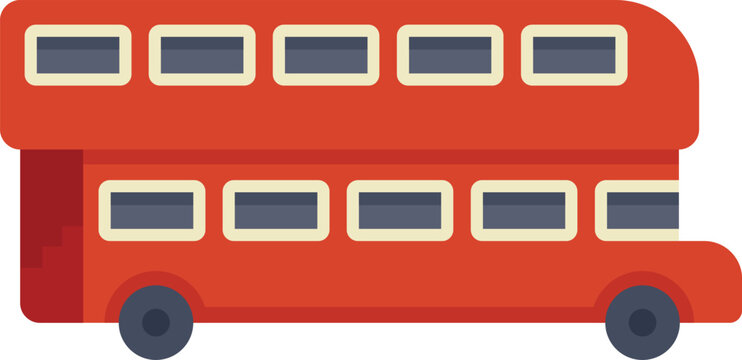 recommend clip art: Red double decker bus driving through the city, public transportation concept