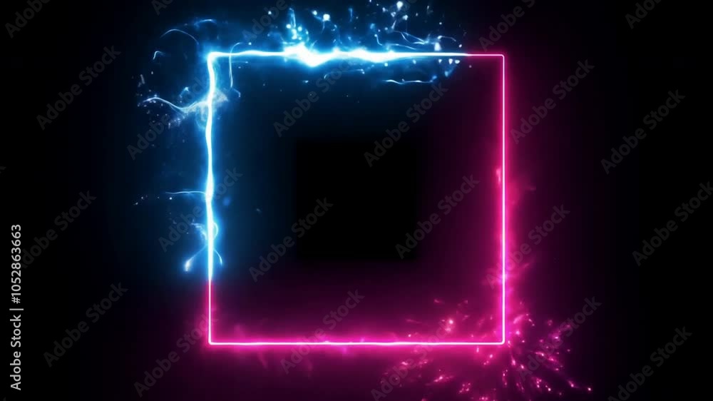 Canvas Prints neon square frame: a mesmerizing square frame, outlined in vibrant neon pink and blue hues, glows wi