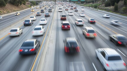 Aerial View of Busy Highway with Moving Vehicles