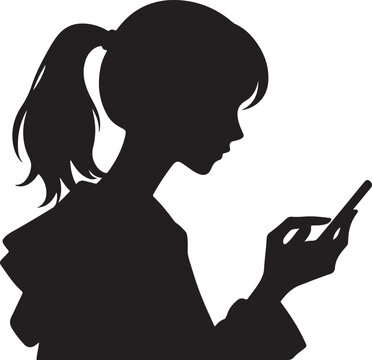 recommend clip art: silhouette of a girl using a mobile phone vector art illustration
