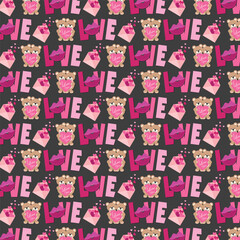 Obraz premium Valentine's seamless pattern with bear. hearts and love letter