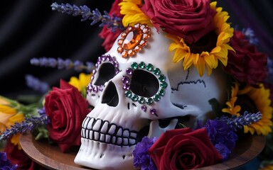 skull and a red rose