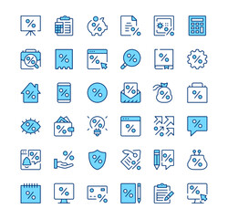 Fototapeta premium Loan icons. Outline symbols. Vector blue line icons set
