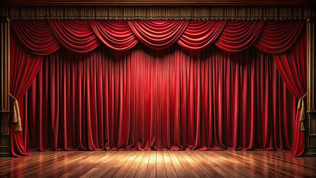 Empty theater stage with red velvet curtains , stage, theater, velvet, red, curtains, performance, show, entertainment
