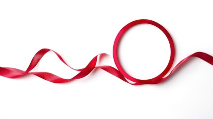 Elegant Red Ribbon Banner with Decorative Circle Frame for Company Logo Placement on a Solid White Background, Perfect for Branding and Marketing Materials