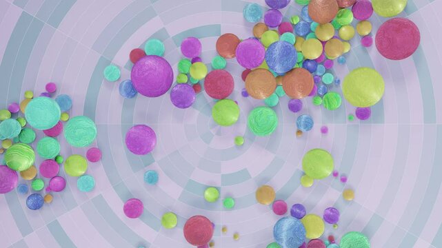 Bright Multicolored Balls Chaotic Roll on the Surface in Horizontal 4K 3D Animation Stock Video