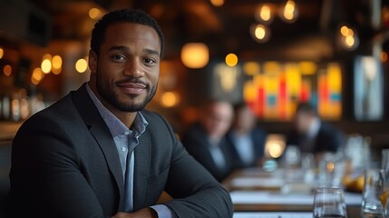 Confident Man in a Suit Posing in a Restaurant Setting