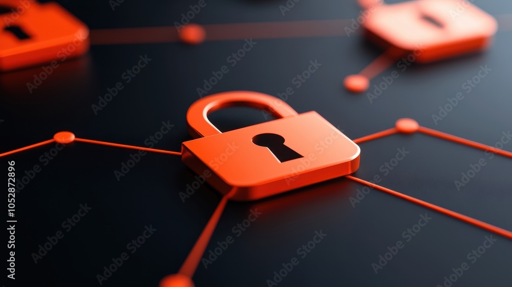 Aufkleber a close-up illustration of vibrant orange digital locks on a dark background symbolizes cybersecurit