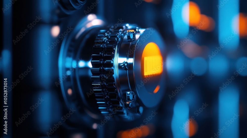 Poster a close-up of a futuristic control panel showcases intricate metallic components and a prominent cir