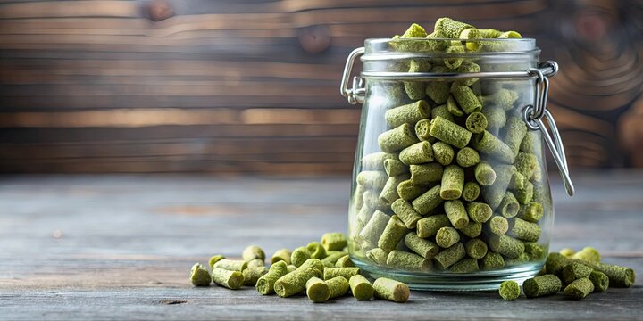 Jar full of hops pellets, brewing, craft beer, hoppy, ingredient, aroma, beer making, homebrewing, fresh
