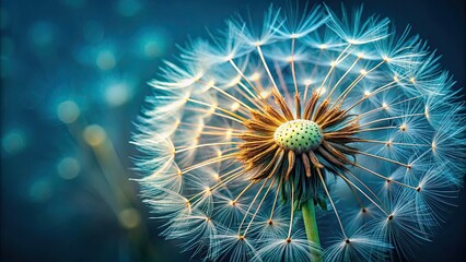 Fototapeta premium Macro photo of a dandelion showcasing intricate details of its delicate petals and seeds, dandelion, macro, close-up, nature, plant