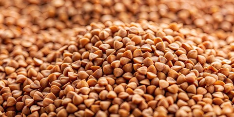 Naklejka premium Macro close-up of buckwheat seeds, Fagopyrum esculentum, as a food background , buckwheat, seeds, Fagopyrum esculentum