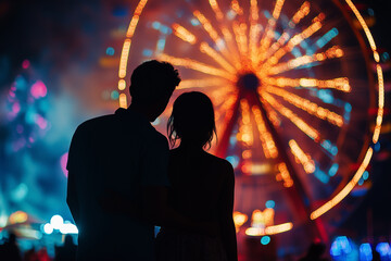 Couple having fun at amusement park.