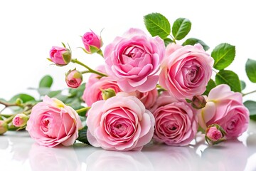 Pink roses branch isolated on white background