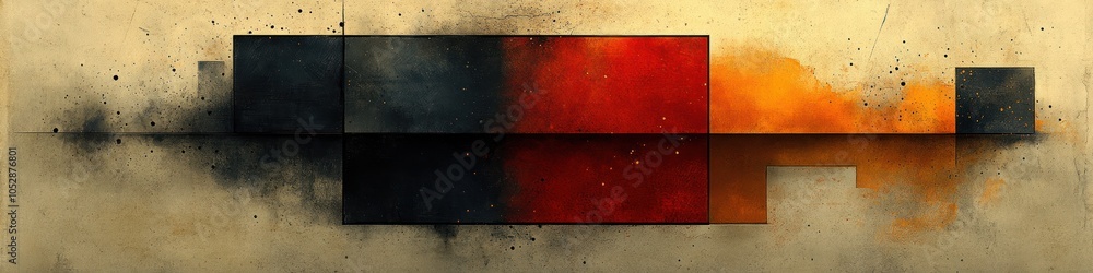 Poster abstract composition with bold colors and geometric shapes.