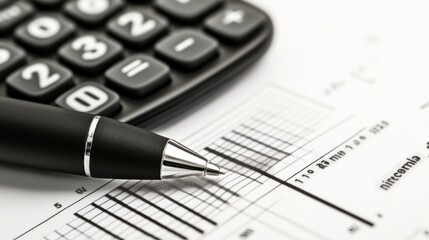 Office Supplies on a Desk with Calculator and Pen