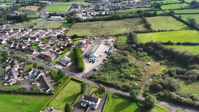 Aerial view of Dixon Contractors Dunloy Village in County Antrim Northern Ireland 27-10-24