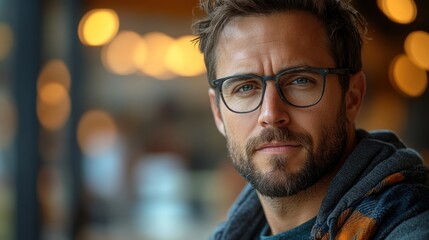 Obraz premium Close-up Portrait of a Bearded Man Wearing Glasses