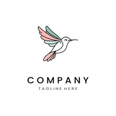  minimalistic and simple hummingbird vector line art with a bit of color, on a white background