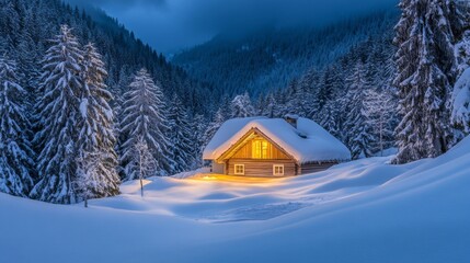 Fototapeta premium Cozy Winter Scene with Snow-Covered Landscape