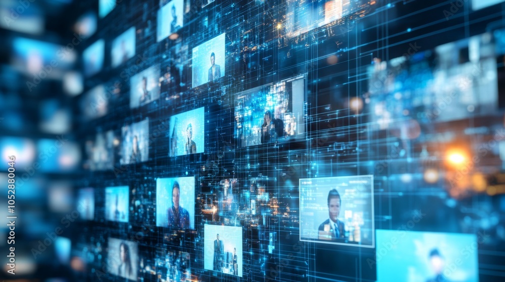 Poster digital network of video conferencing screens