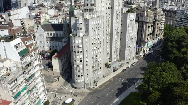 Aerial view of the Kavanagh Building,  a residential skyscraper in Retiro, Buenos Aires, Argentina. Designed in 1934 in Rationalism and Art Deco style.