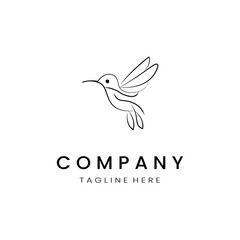 Fototapeta premium minimalistic and simple hummingbird vector line art with a bit of color, on a white background