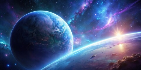 Obraz premium planet in space landscape with blue and violet colors Aerial