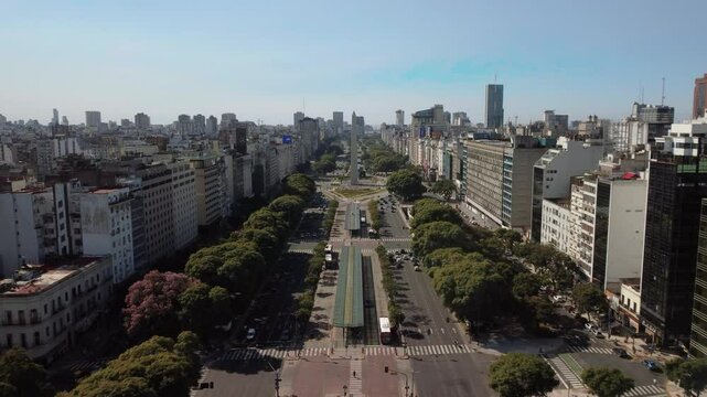 Buenos Aires, Argentina - 2022-03-13: The Obelisk And July 9 Avenue Aerial