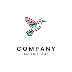 minimalistic and simple hummingbird vector line art with a bit of color, on a white background
