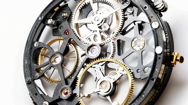 The close-up view highlights the intricate components of a mechanical watch, showcasing the interworking of gears, springs, and craftsmanship in precise detail